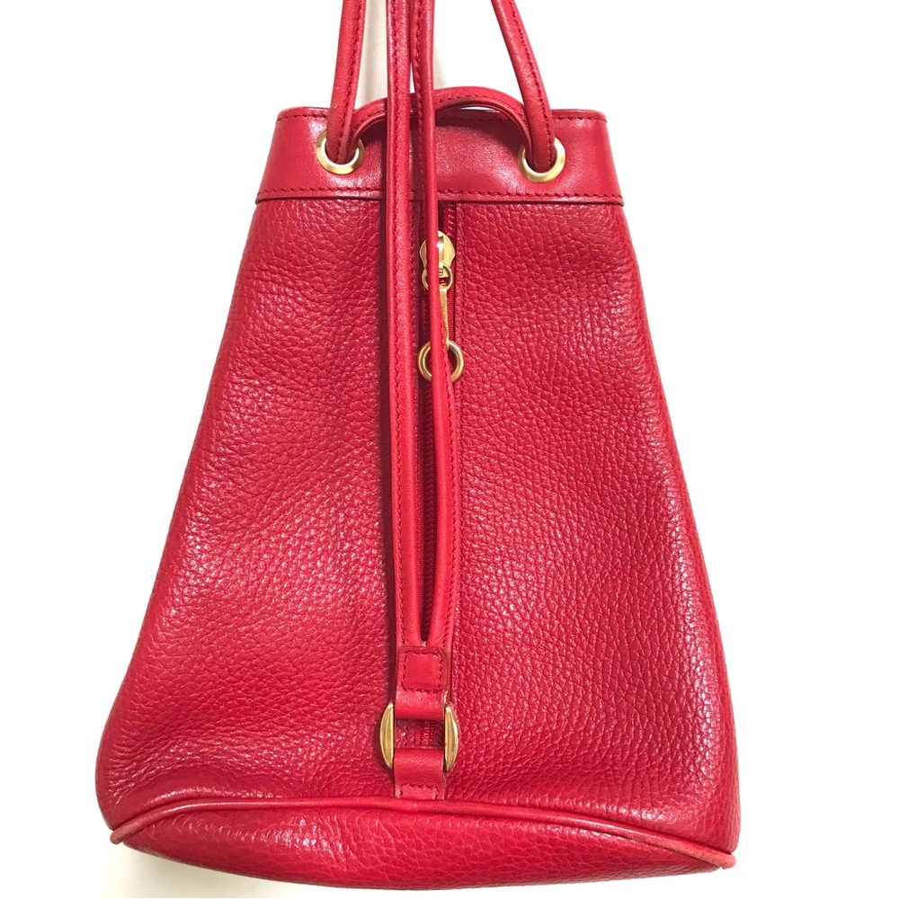 Mark Cross NY Red Leather Bucket Drawstring Backpack - Picture 3 of 9